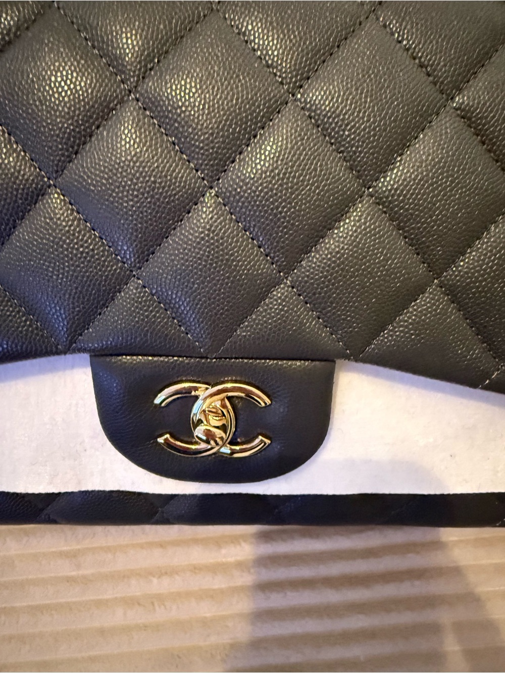 Chanel Classic Quilted Flap Bag in Dark Gray with Gold Hardware jumbo size - Picture 10 of 13